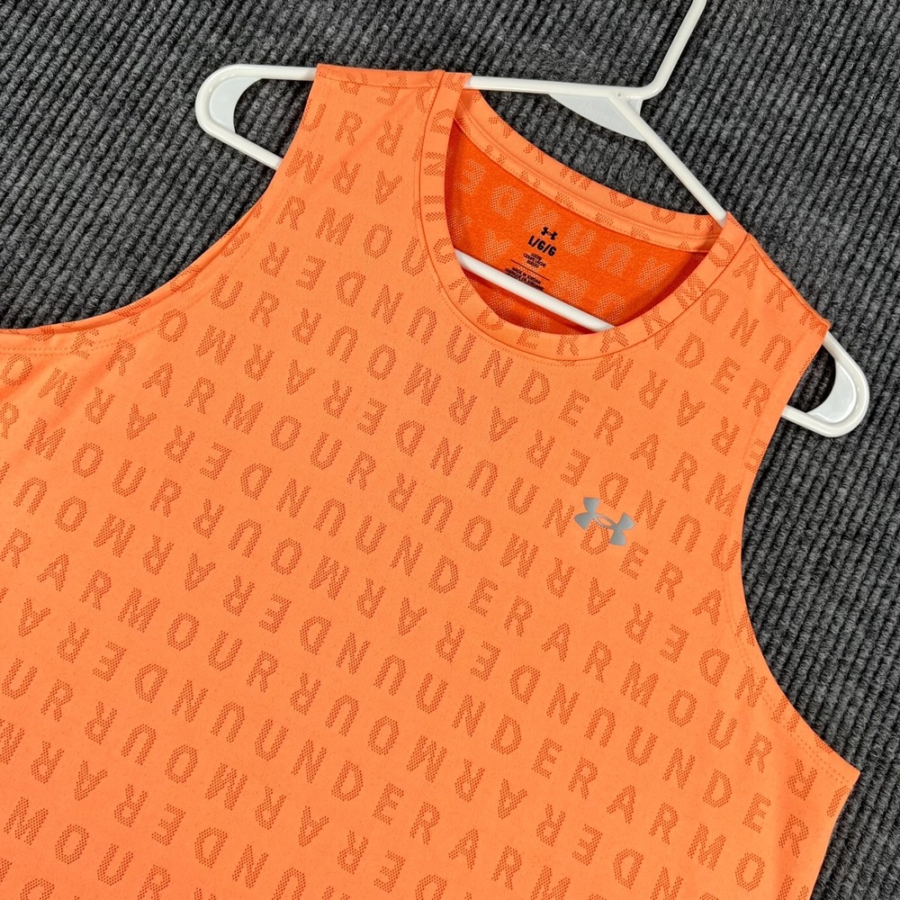 Under Armour Tank Top Shirt Mens Large Orange Geometric Sleeveless Workout Gym